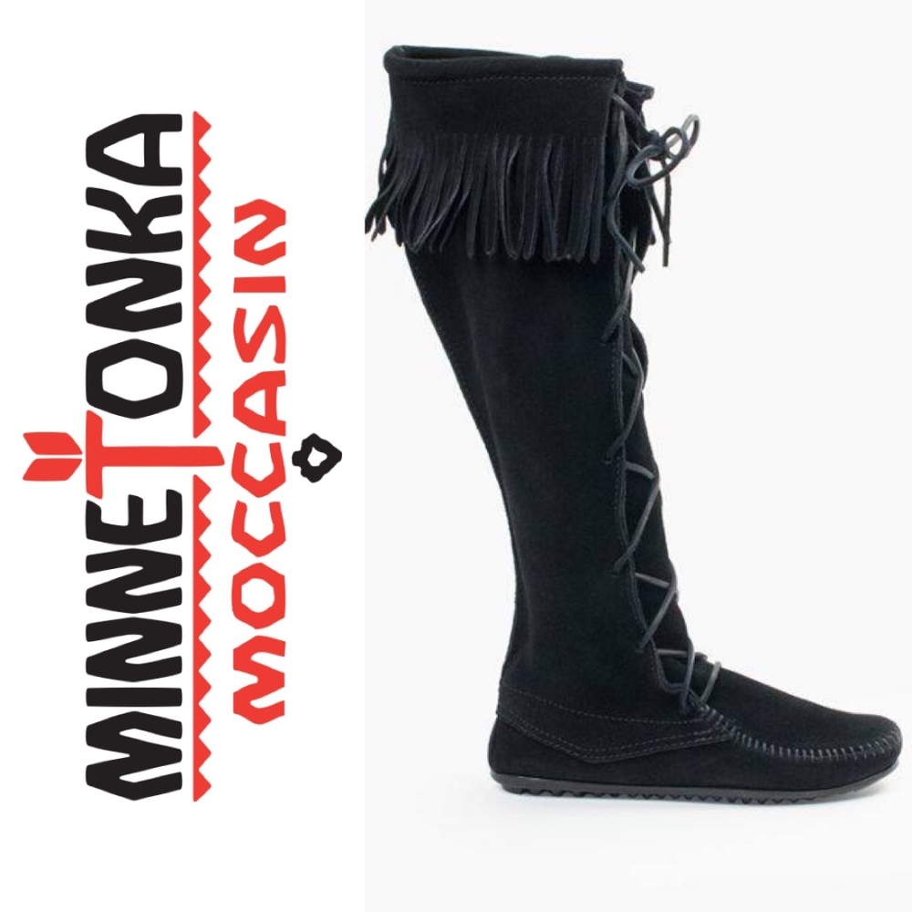 Black Front Lace Knee High Boots Minnetonka Sz 11